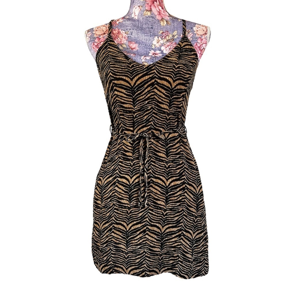 Aila blue tiger zebra animal striped gauzy mini dress. Size S